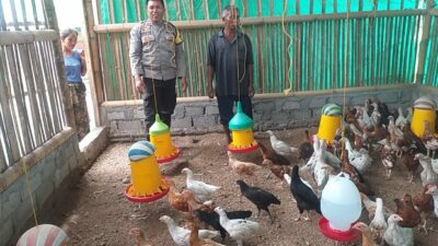 Kunjungi Peternak Ayam, Bhabinkamtibmas Sosialisasikan Ketahanan Pangan