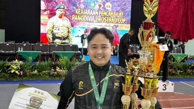Personel Polres Lamongan, Bripda Sholeh Maulana, Raih Medali Emas di Pencak Silat Pangdivif 2 Cup 2025